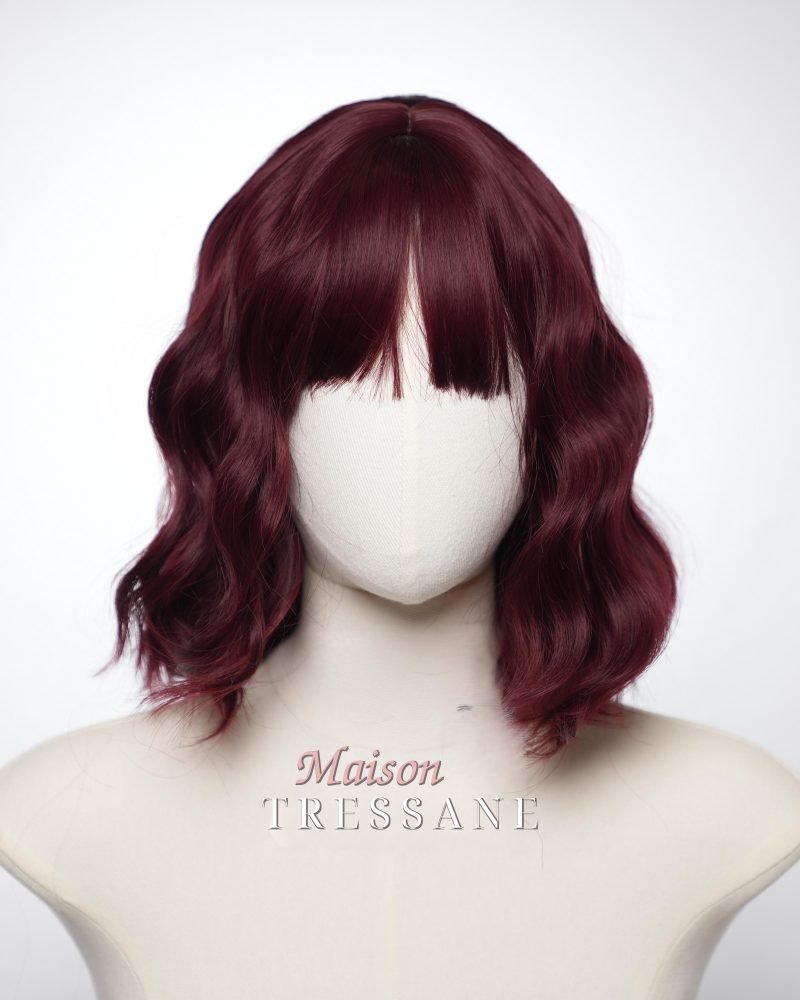 Ondulée Bob rouge bordeaux avec frange