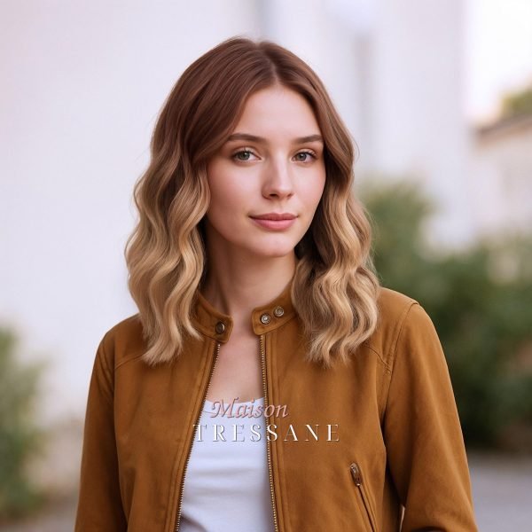 Perruque carrée ondulée lacée sur le devant, petite 14 pouces — Blond — ondulée, 35 cm, teinte blond — portée, vue de face