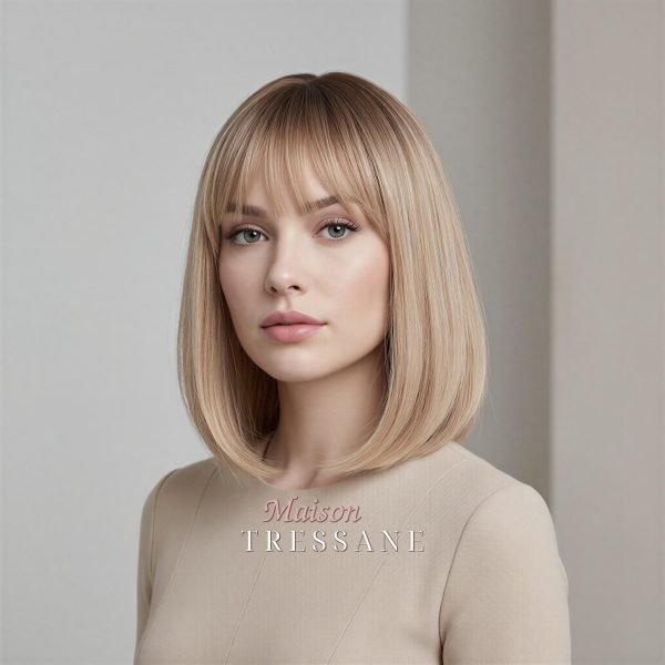 Perruque blonde ombrée de 30 cm (12 po.) — 30 cm, teinte blond — portée, vue de face