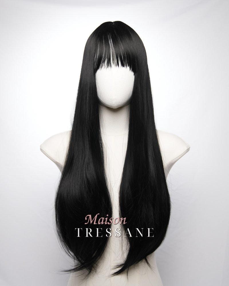 Perruque droite noire avec frange