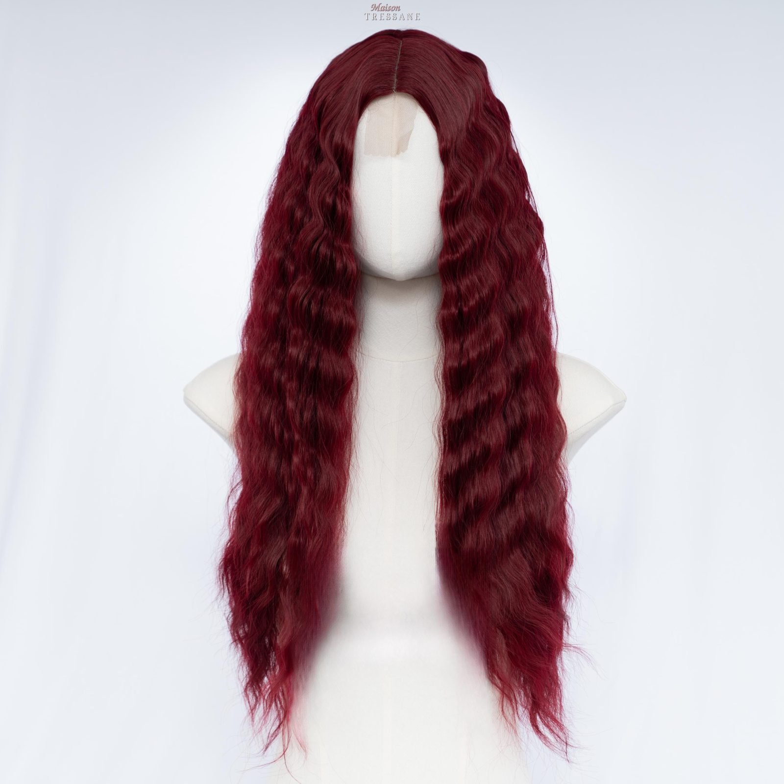 Petite perruque bouclée lacée sur le devant de 61 cm (24 po) — Rouge — bouclée, 60 cm, teinte rouge — vue de face
