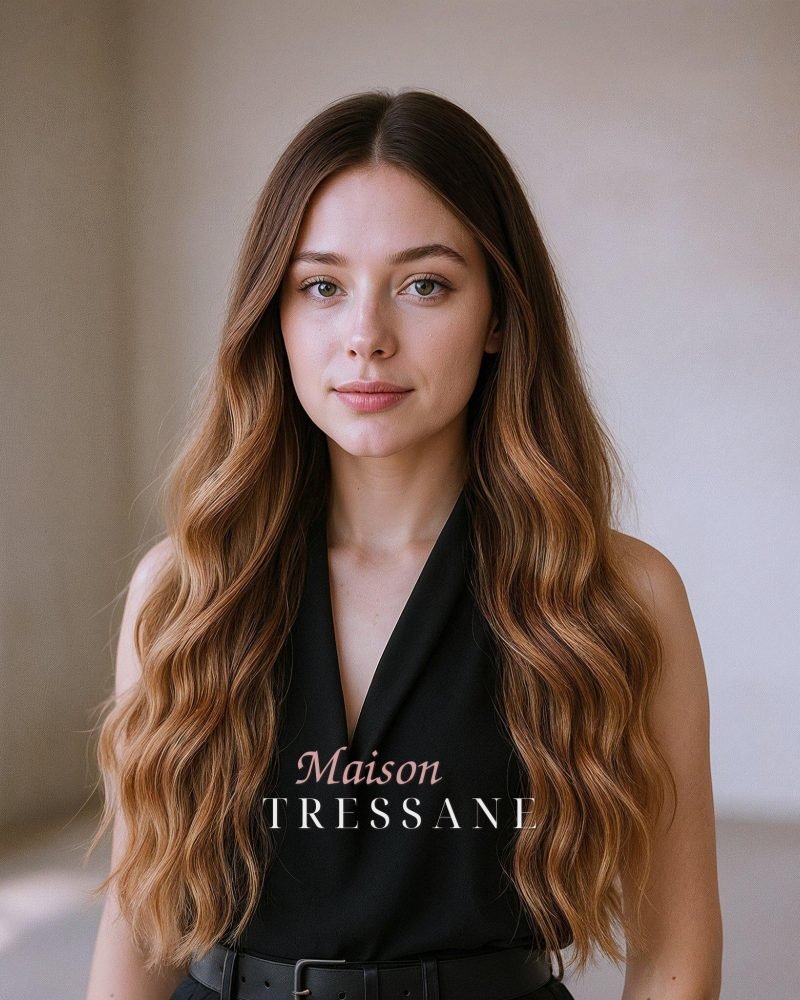 Petite perruque lacée sur le devant de 22 pouces — Blond — ondulée, 55 cm, teinte blond — portée, vue de face