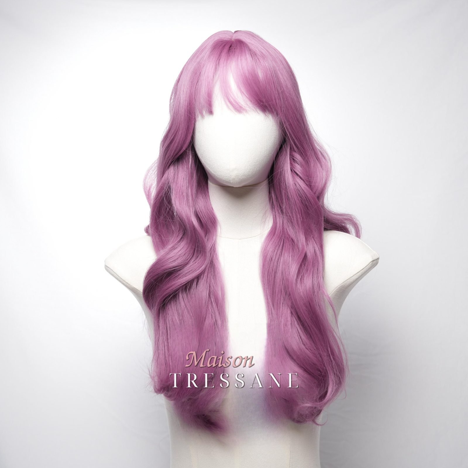 Ondulée Pourpre Lavande Avec Frange — ondulée, 60 cm, teinte rose & violet — vue de face