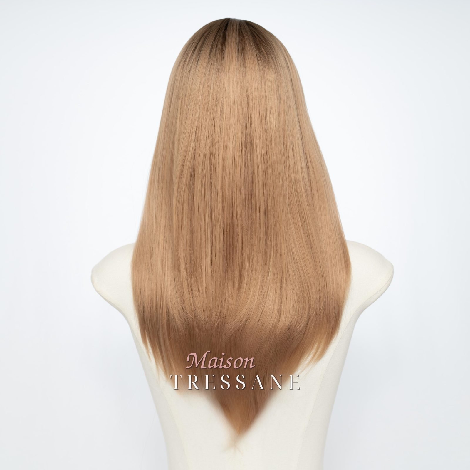 Ombre blonde dorée avec frange — lisse, 55 cm, teinte blond — vue de dos