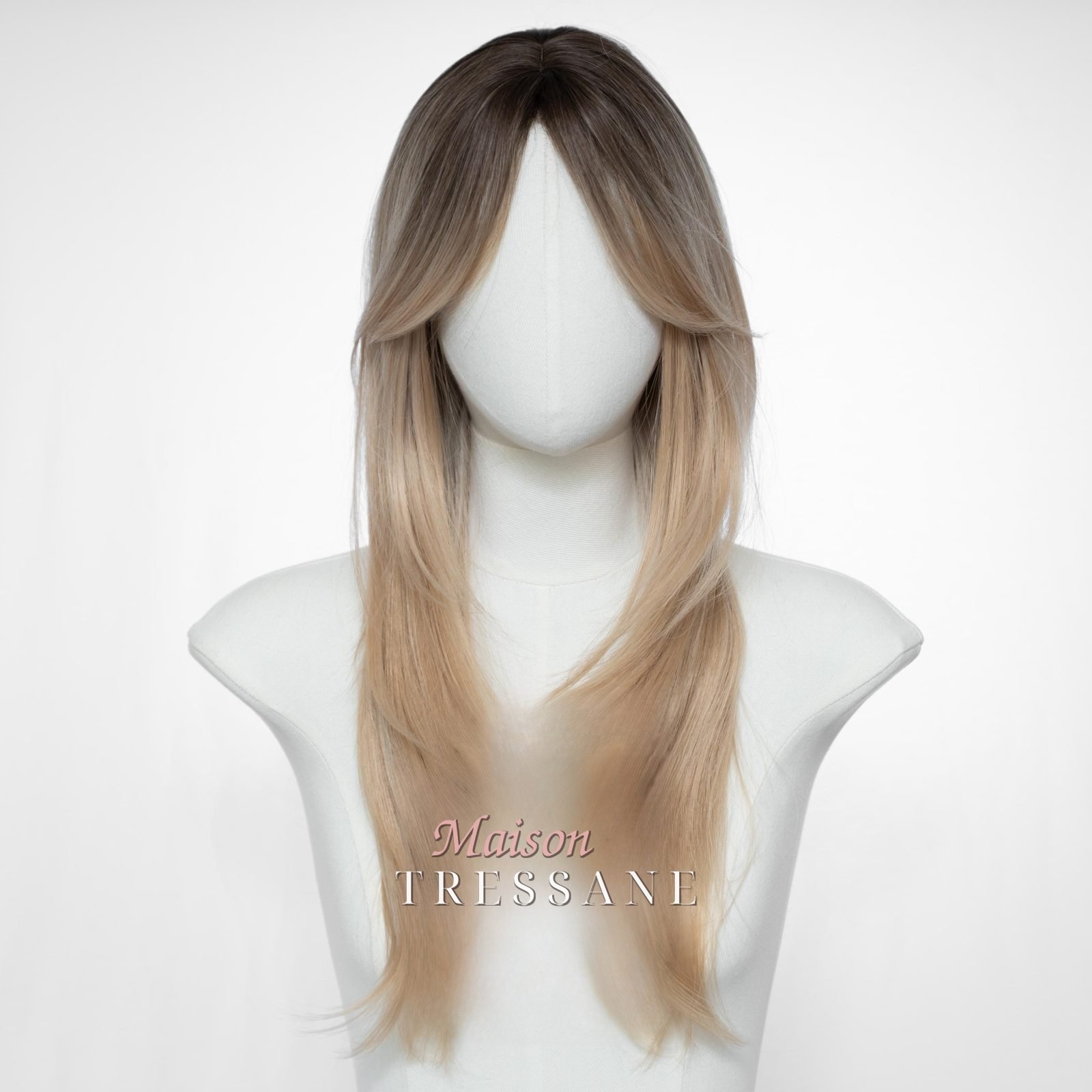 Perruque dégradée blonde avec frange — 55 cm, teinte blond — vue de face