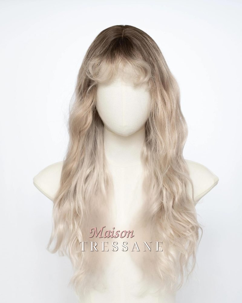 Ondulée 22 pouces blond cendré ombré avec frange