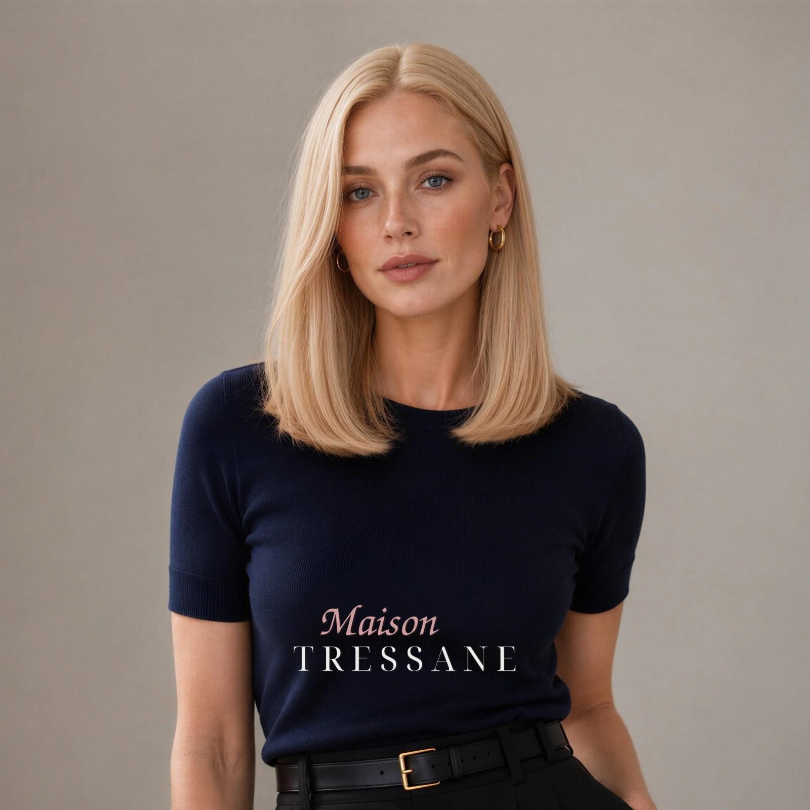 Perruque courte 13 x 4 lacets blonde droite 13 x 4 pouces — lisse, teinte blond — portée, vue de face