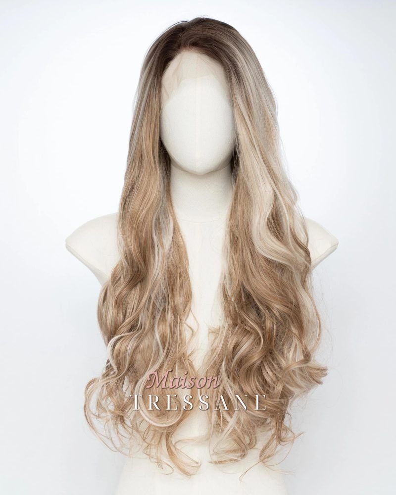 Perruque Lace Front Ondulée 13 x 4 Blonde Latte À Balayage 24