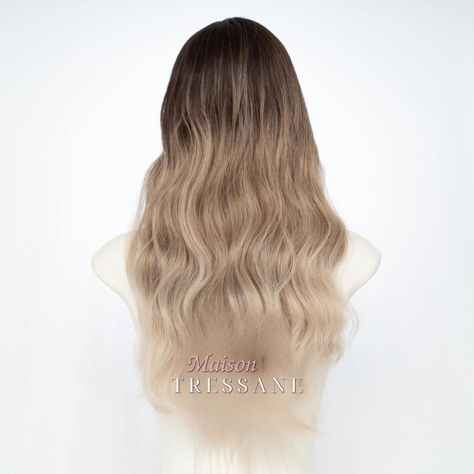 Petite Perruque Lace Front Dégradé Blond Cendré Foncé 24 Pouces — ondulée, 60 cm, teinte blond — vue de dos