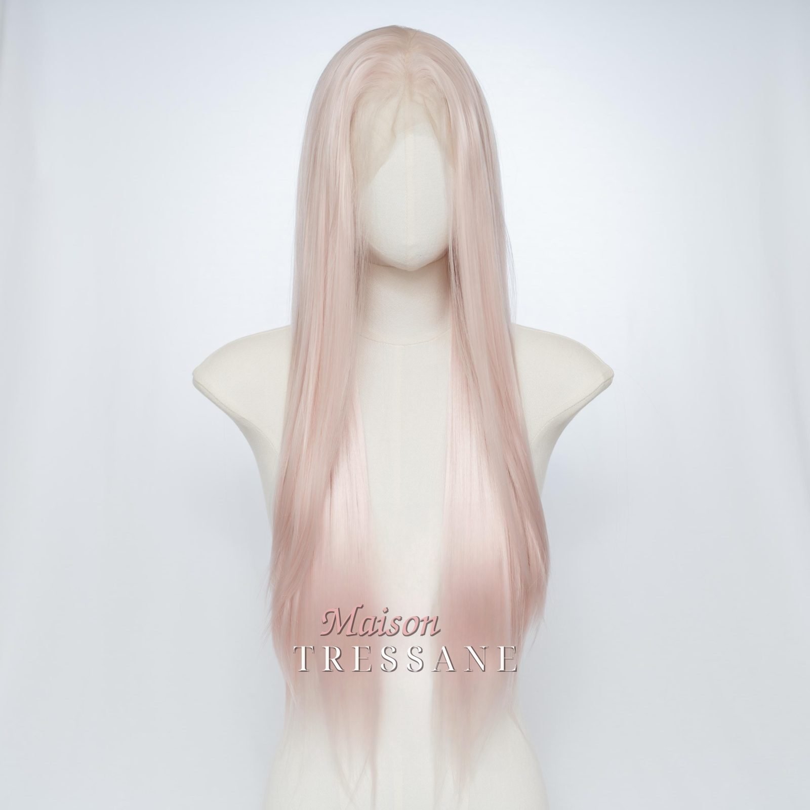 Perruque lace frontale 13 x 4 rose pastel 61 cm — lisse, 60 cm, teinte rose & violet — vue de face