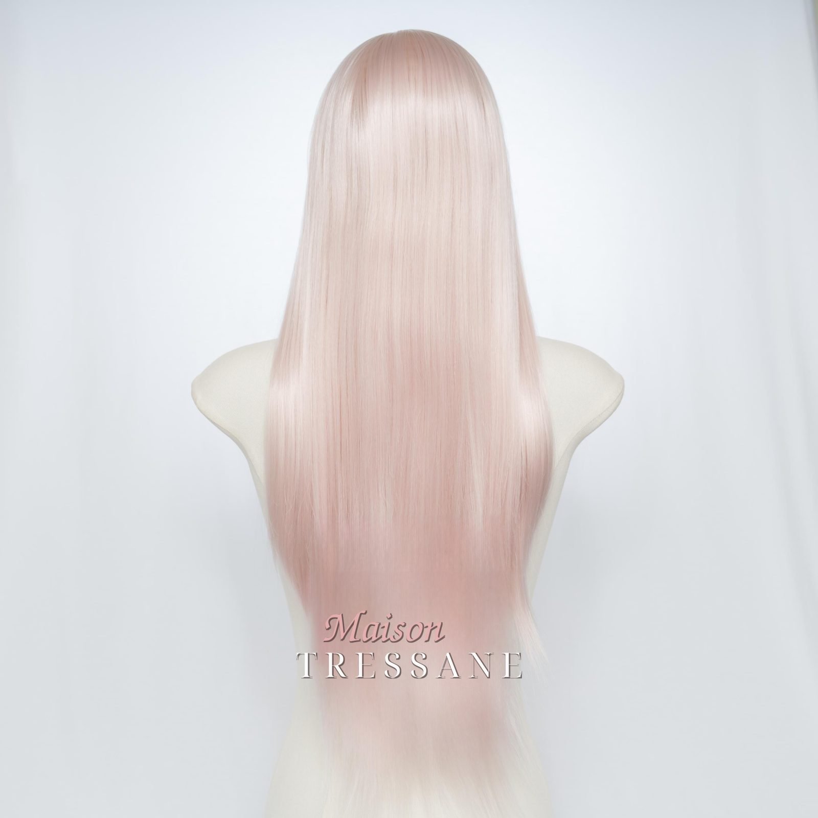Perruque lace frontale 13 x 4 rose pastel 61 cm — lisse, 60 cm, teinte rose & violet — vue de dos