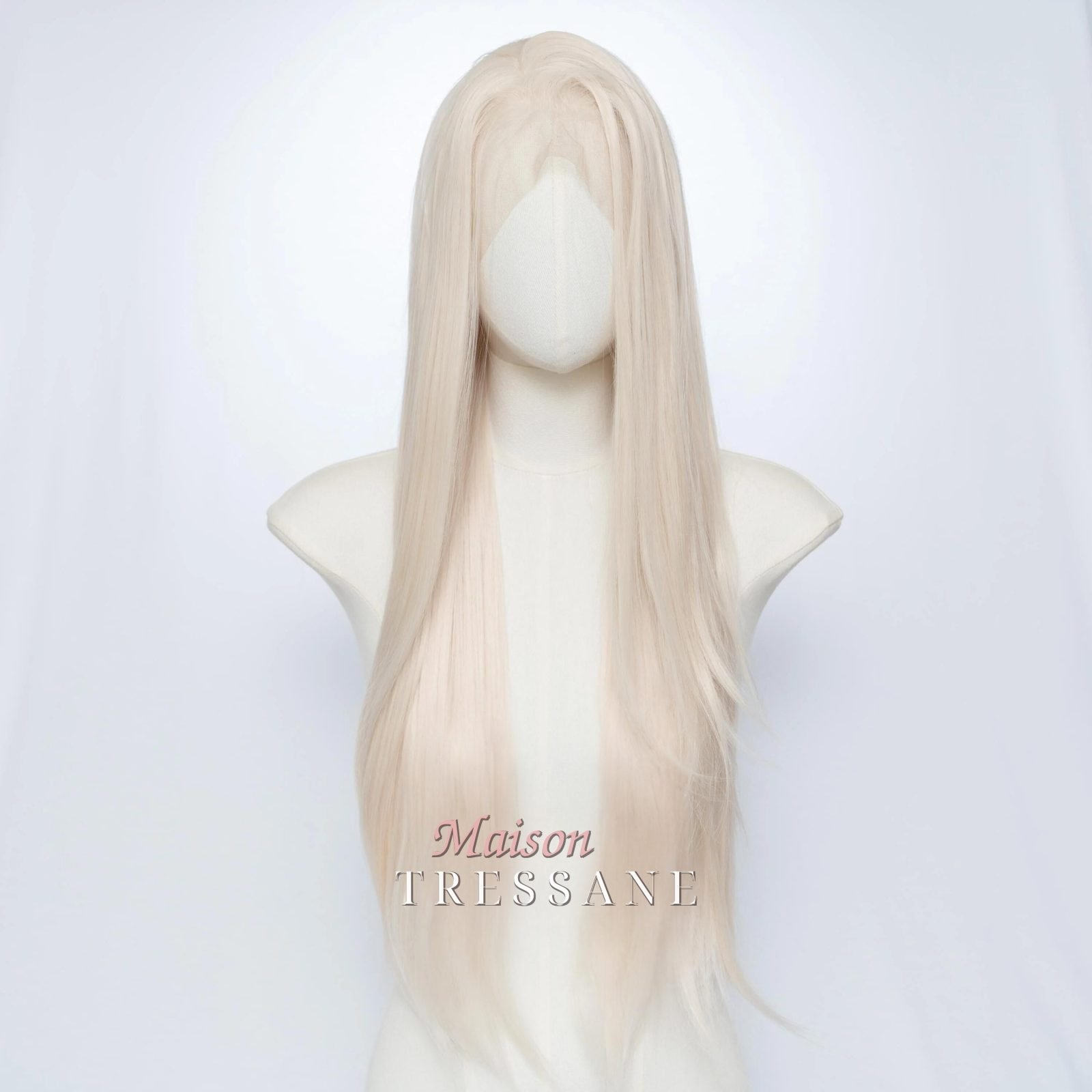 Perruque lace frontale blonde platine 13 x 4 61 cm — lisse, 60 cm, teinte blond — vue de face