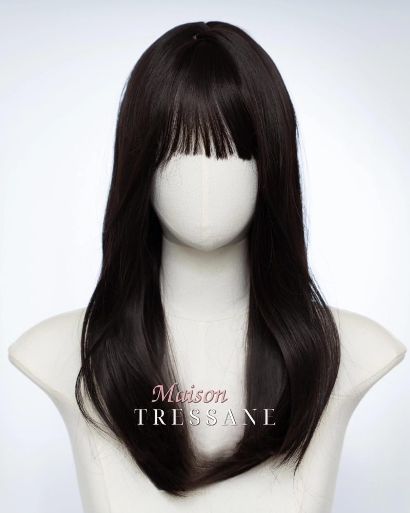 Perruque droite brune noire de 50 cm avec frange