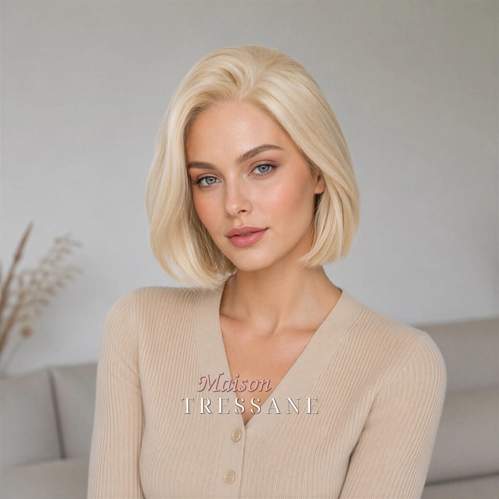 Perruque Lace Front Blond Clair 13 x 4 — lisse, teinte blond — portée, vue de face