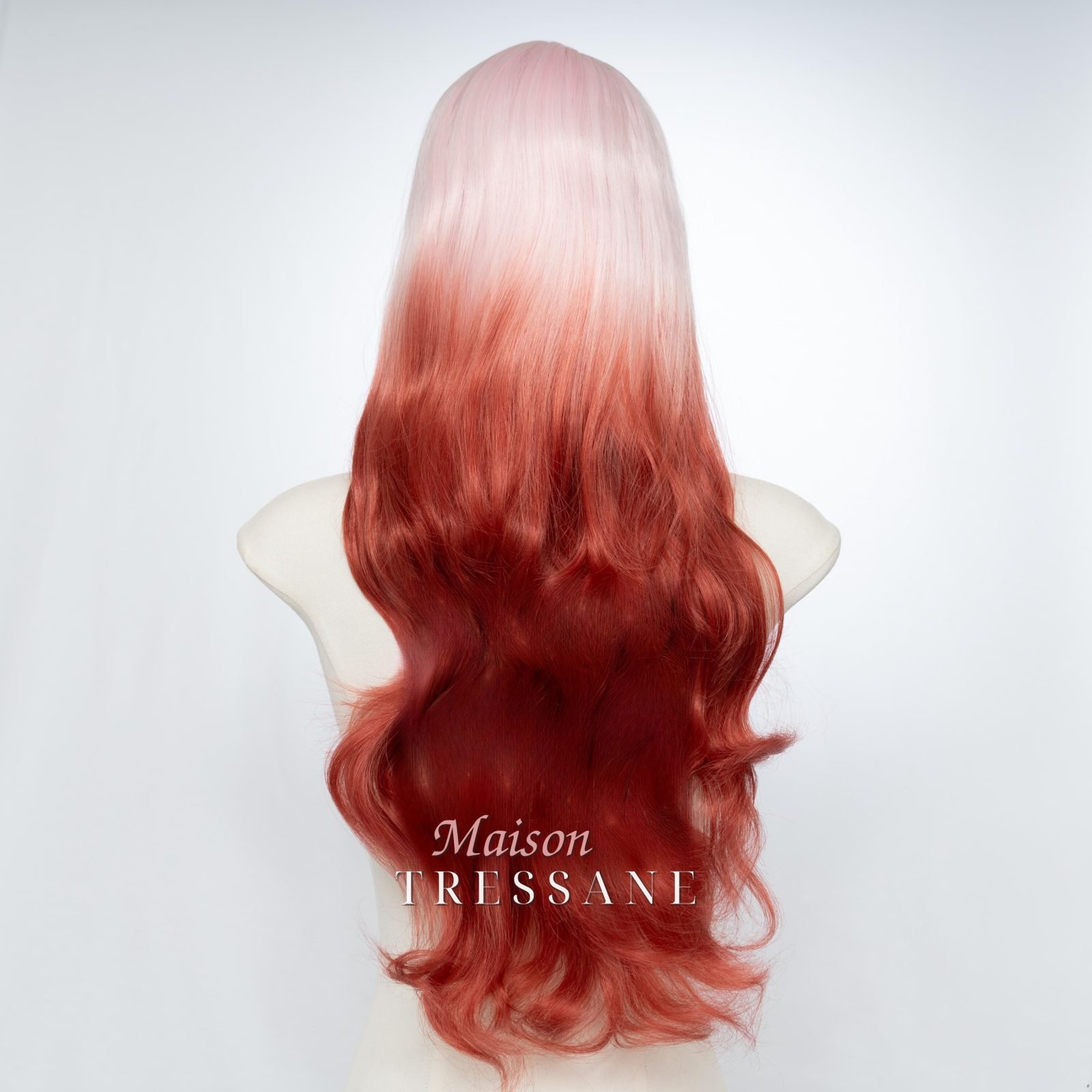 Petite Perruque Lace Front Dégradé Rose à Rouge 24 pouces — ondulée, 60 cm, teinte rose & violet — vue de dos