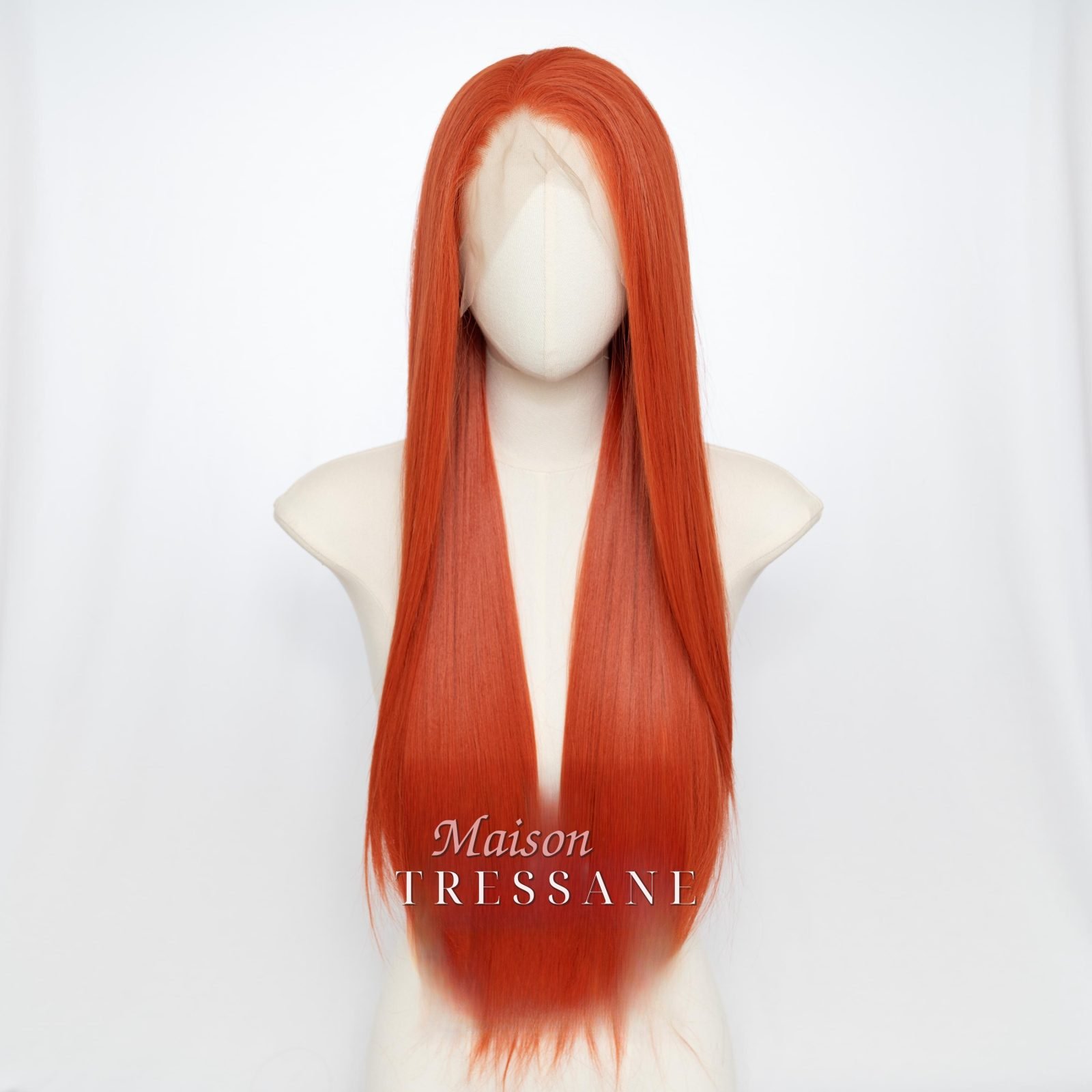 Perruque lace frontale 13 x 4 cuivré gingembre 24 pouces — lisse, 60 cm, teinte cuivre & orange — vue de face