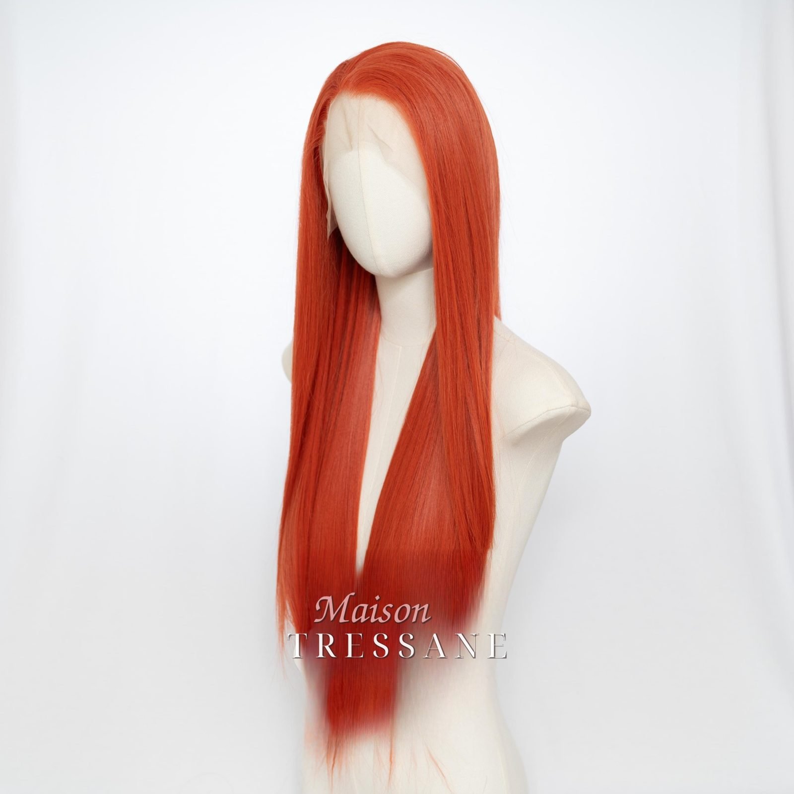 Perruque lace frontale 13 x 4 cuivré gingembre 24 pouces — lisse, 60 cm, teinte cuivre & orange — vue de trois quarts