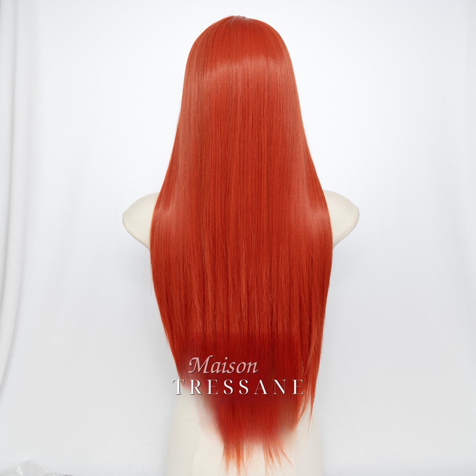 Perruque lace frontale 13 x 4 cuivré gingembre 24 pouces — lisse, 60 cm, teinte cuivre & orange — vue de dos
