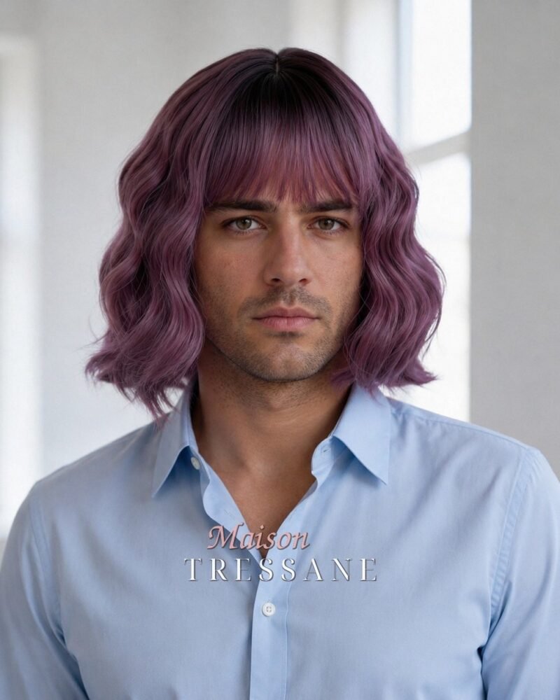 Perruque violet ombré 30 cm — carré, ondulée — bonnet réglable 53-60 cm