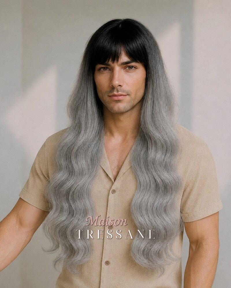 Perruque 61 cm — gris argenté ombré ondulée