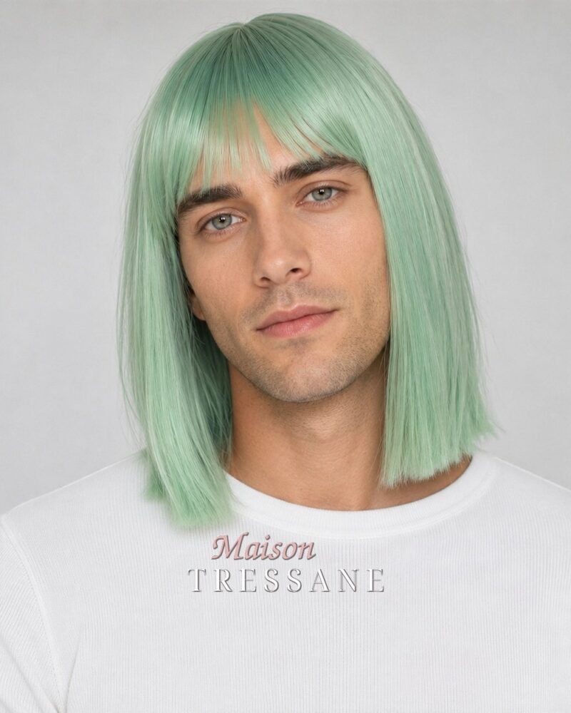 Perruque vert menthe 25 cm — carré, lisse — lace front