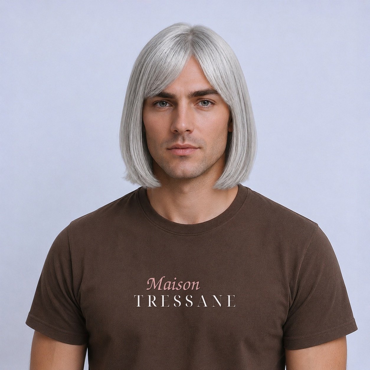 Perruque 25 cm — gris argenté lisse carré