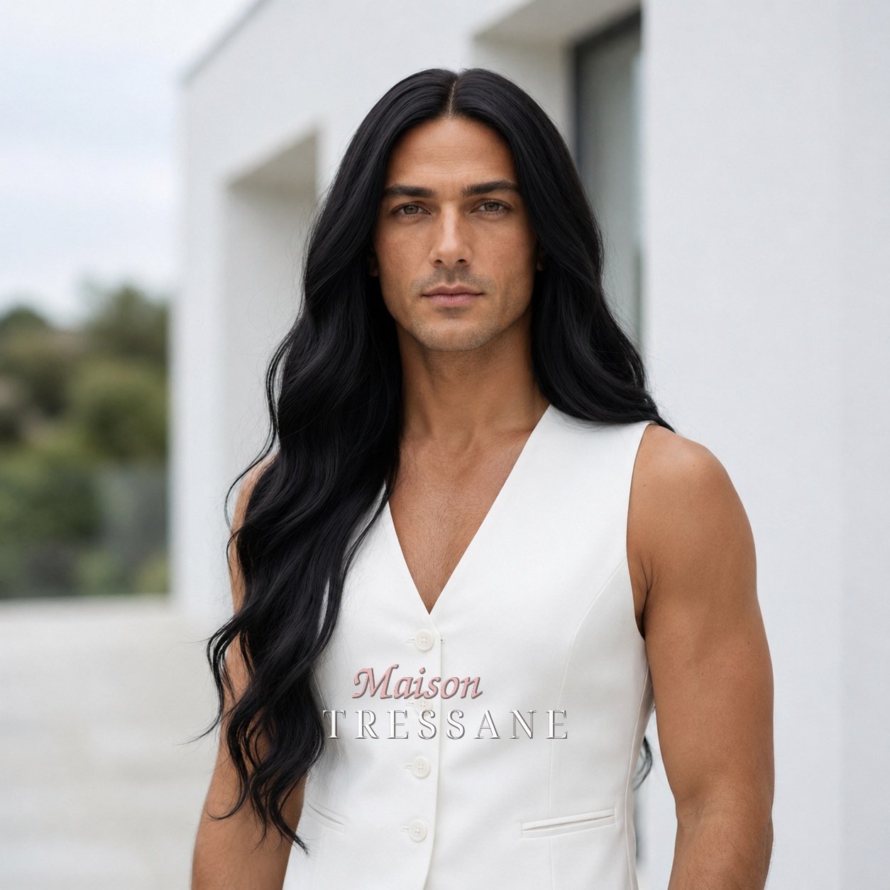 Perruque noir 61 cm, ondulée — lace front