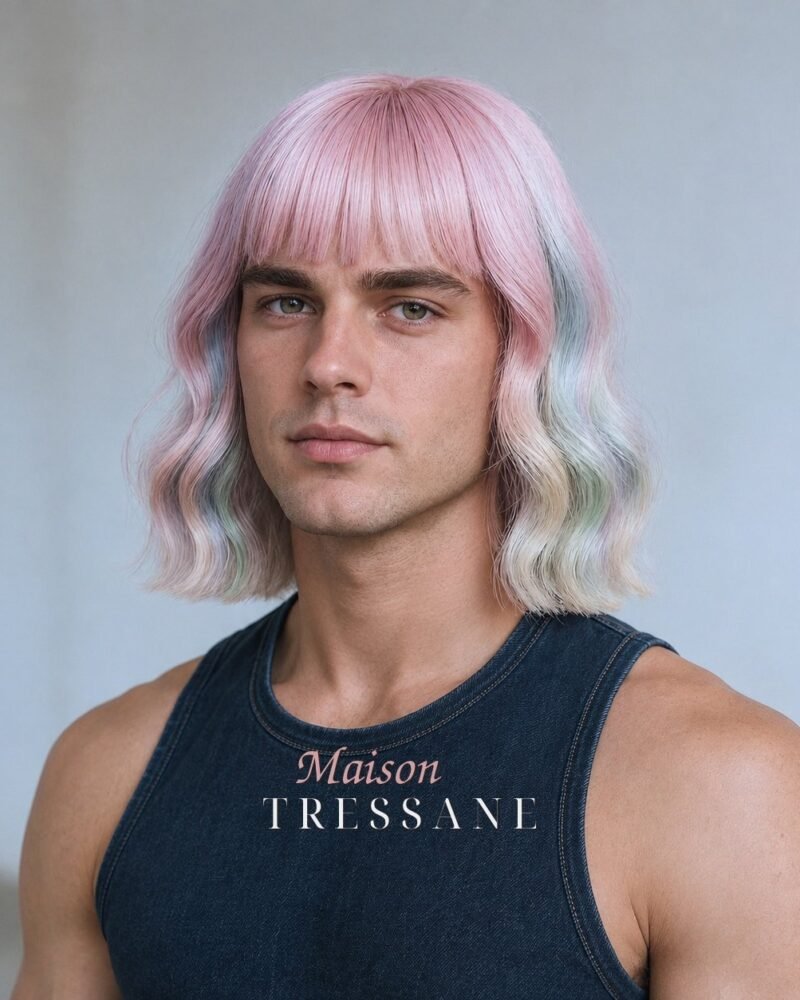 Perruque homme 30 cm — arc-en-ciel ondulée carré — Maison Tressane