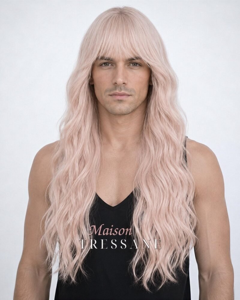 Perruque rose ombré 60 cm, ondulée