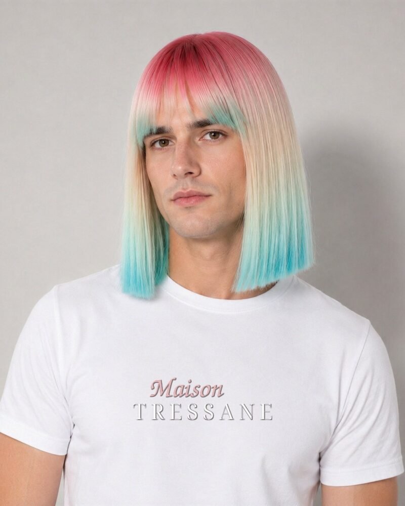 Perruque homme synthétique 25 cm — carré, lisse — Maison Tressane