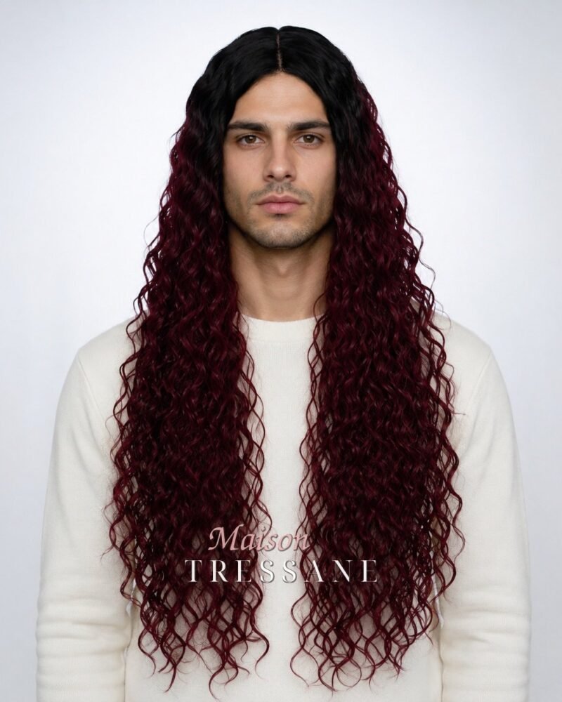 Perruque bordeaux ombré bouclée 61 cm — lace front