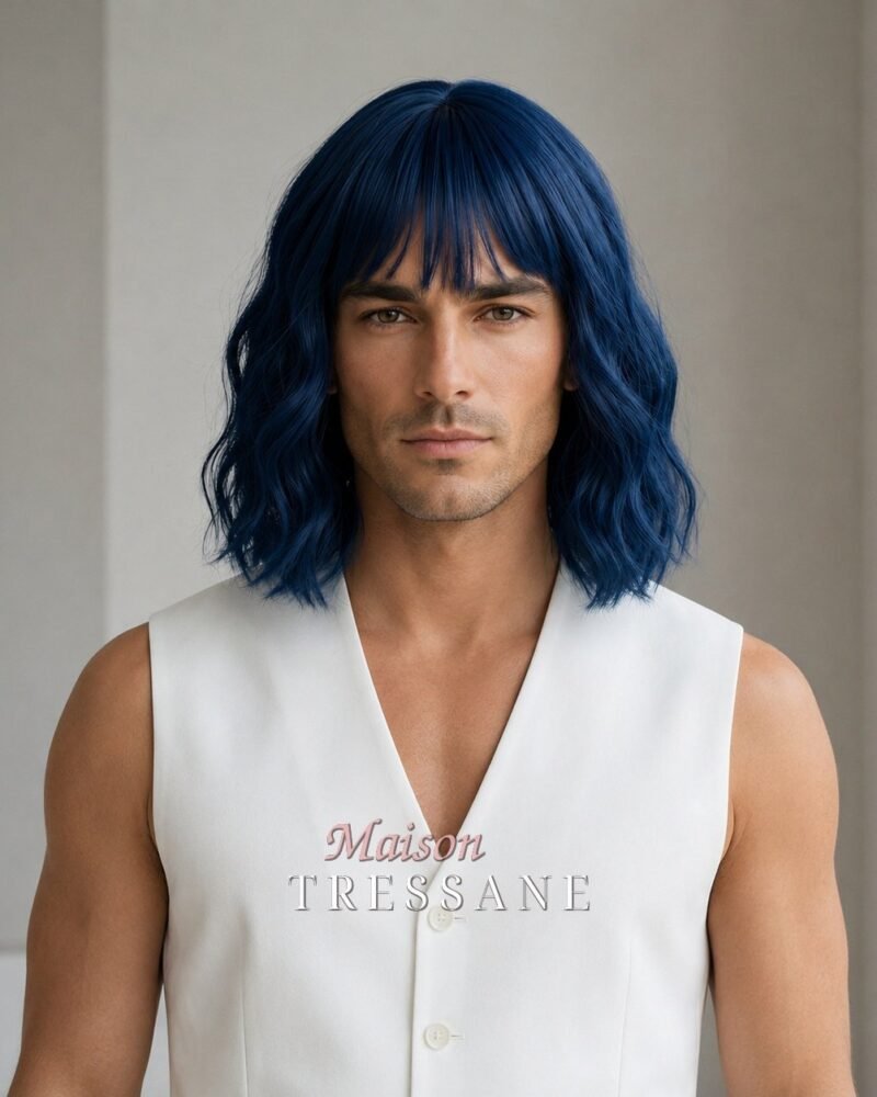 Perruque 30 cm — bleu ondulée carré
