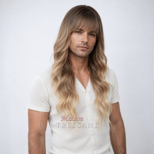 Perruque 65 cm — blond ombré ondulée — bonnet réglable 53-60 cm — 300 g