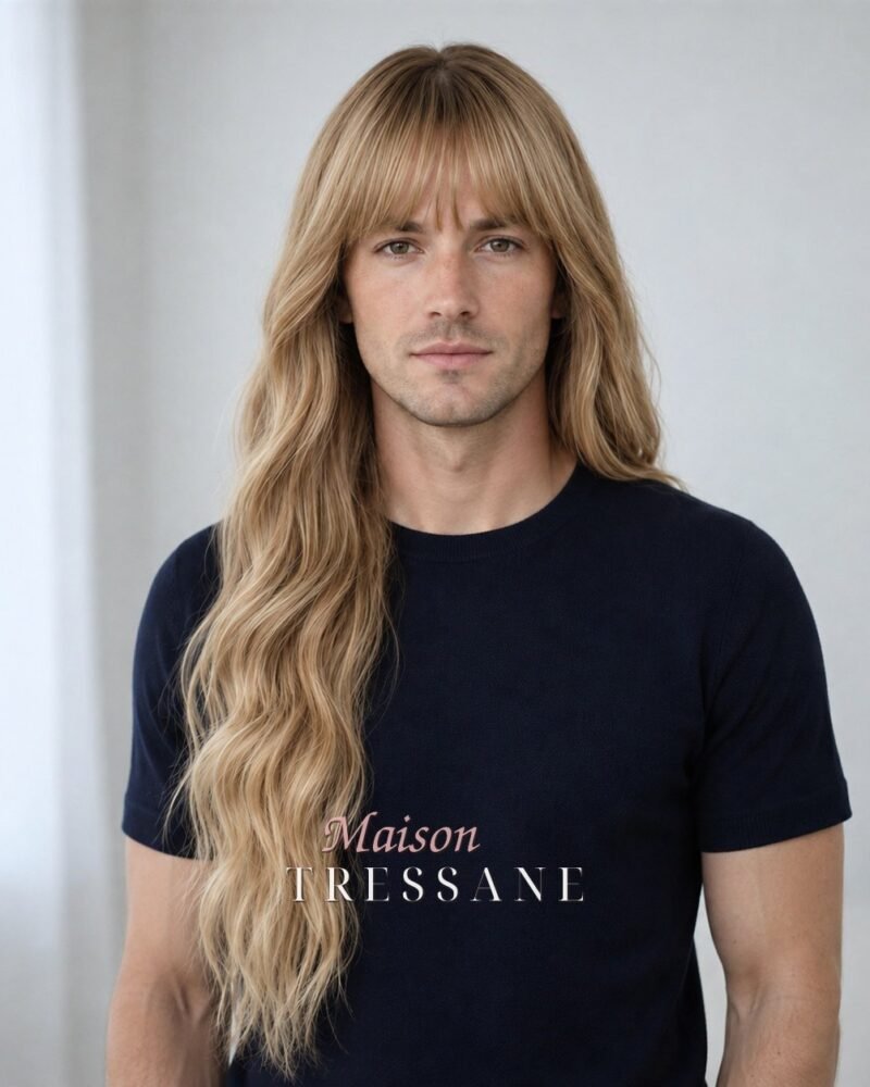 Perruque blond balayage 60 cm, ondulée