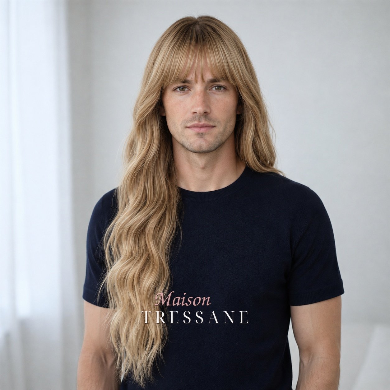 Perruque blond balayage 60 cm, ondulée