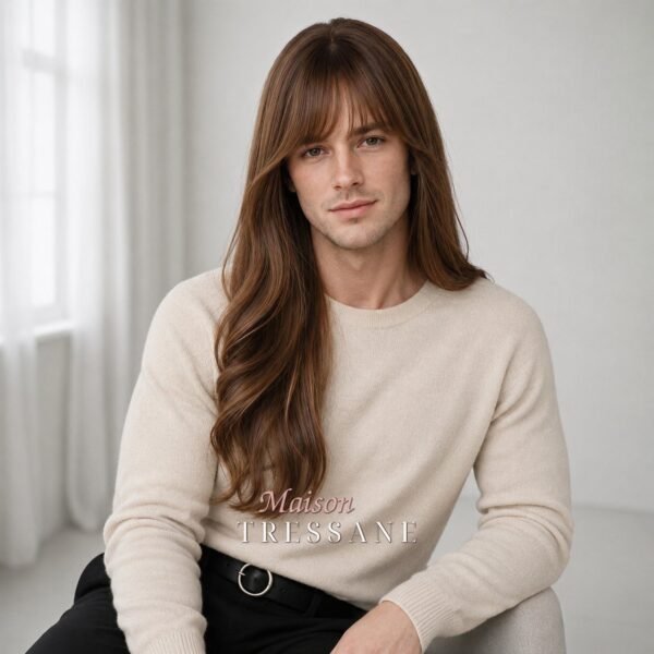 Perruque brun balayage 61 cm, ondulée — bonnet réglable 53-60 cm