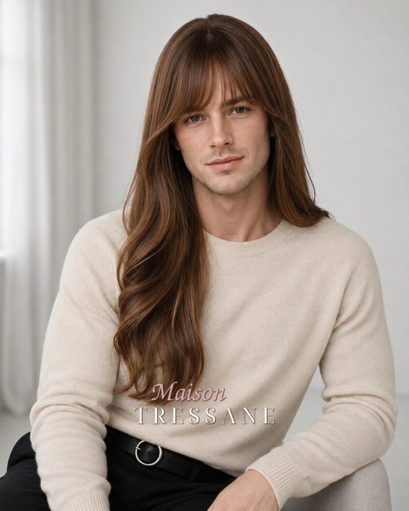 Perruque brun balayage 61 cm, ondulée — bonnet réglable 53-60 cm