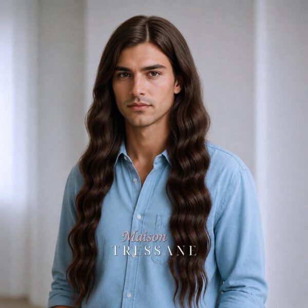 Perruque brun foncé ondulée — lace front