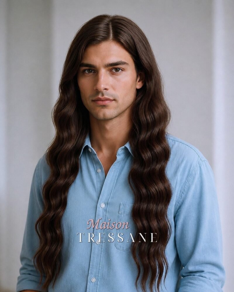 Perruque brun foncé ondulée — lace front