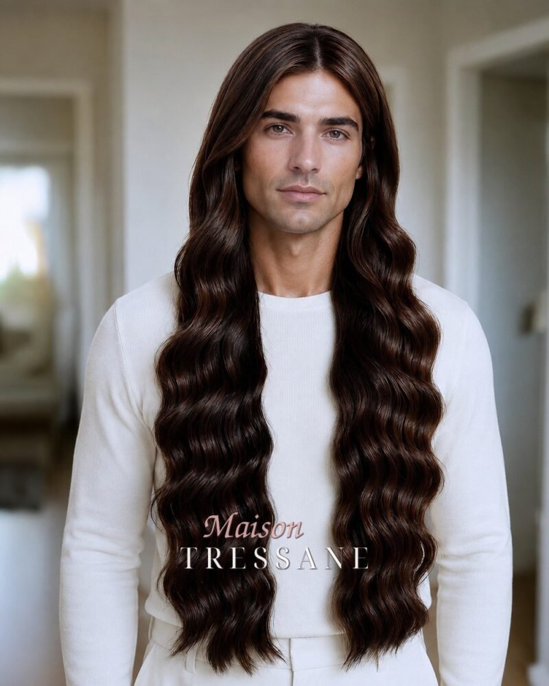 Perruque 60 cm — brun ondulée — lace front