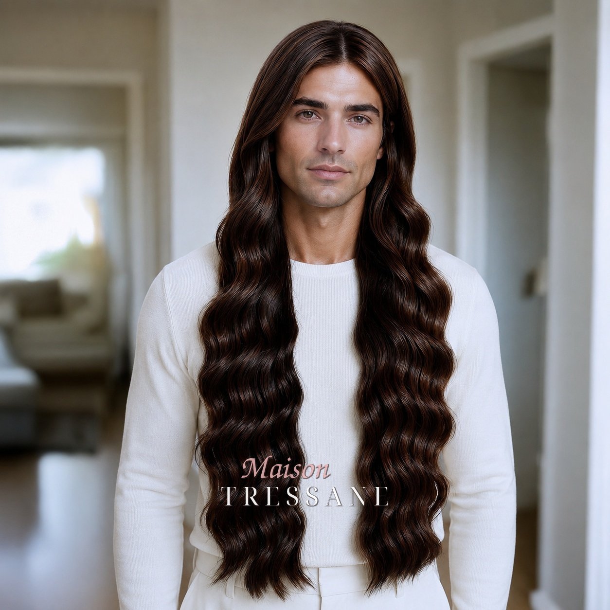 Perruque 60 cm — brun ondulée — lace front