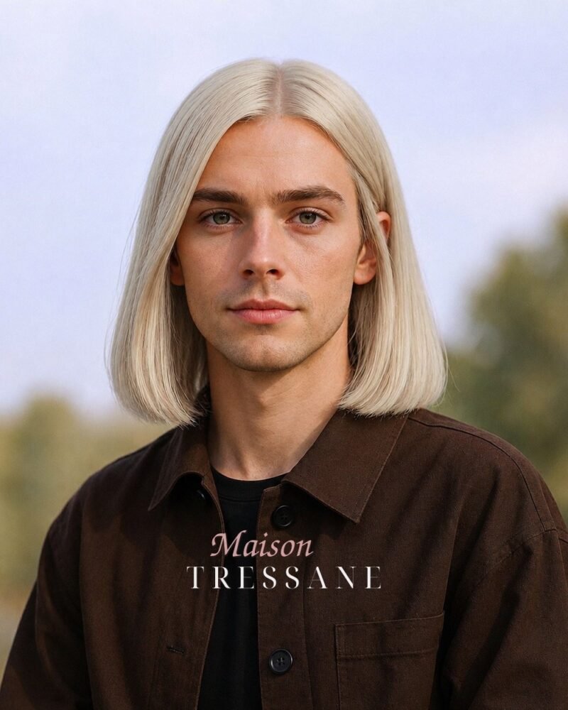Perruque homme 30 cm — blond platine glacé — lace front — Maison Tressane
