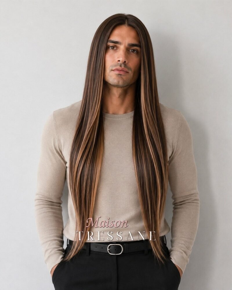 Perruque brun balayage 65 cm, lisse — lace front