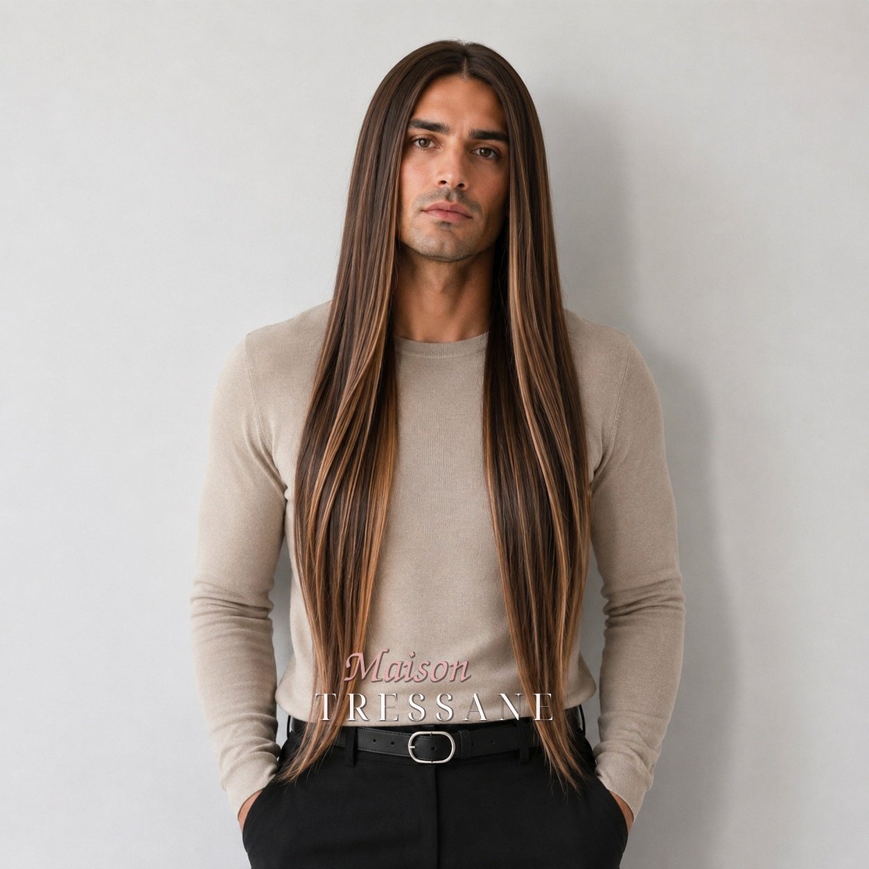 Perruque brun balayage 65 cm, lisse — lace front