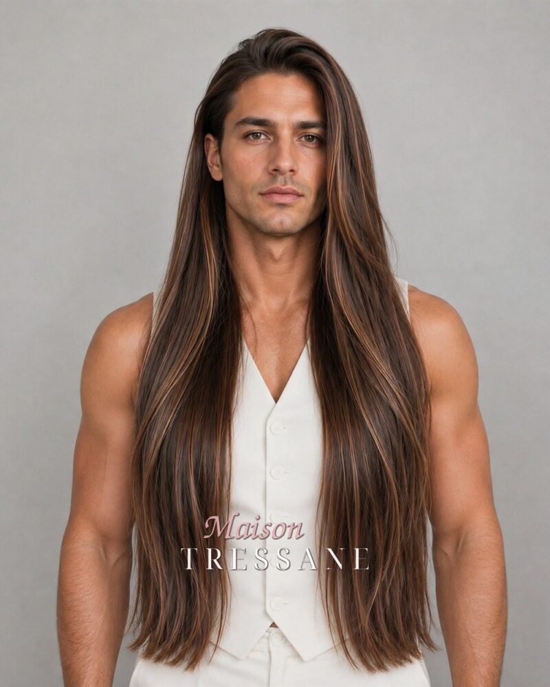 Perruque 65 cm — brun foncé balayage lisse — lace front