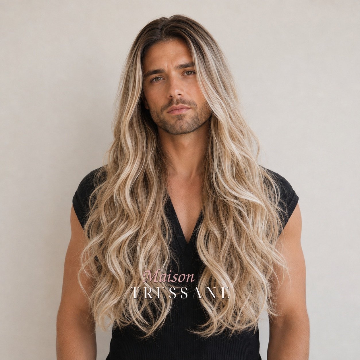 Perruque blond balayage 60 cm, ondulée — lace front