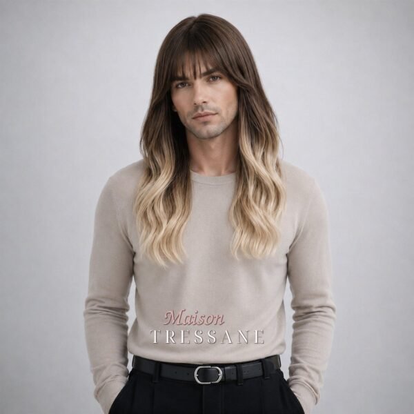 Perruque blond ombré 55 cm, ondulée — bonnet réglable 53-60 cm