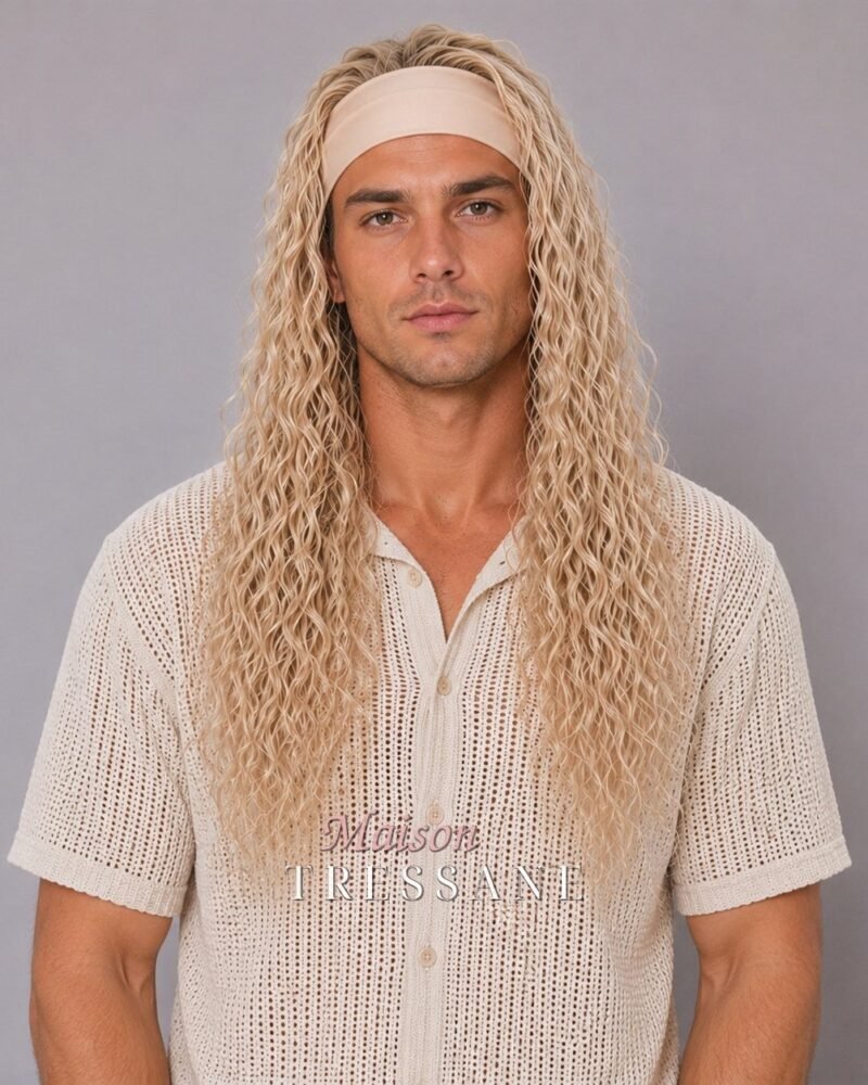 Perruque 55 cm — blond bouclée serre-tête — lace front