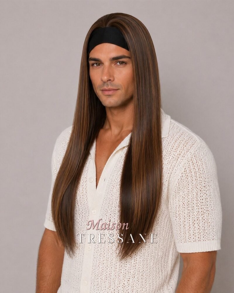 Perruque brun 61 cm — serre-tête, lisse — lace front