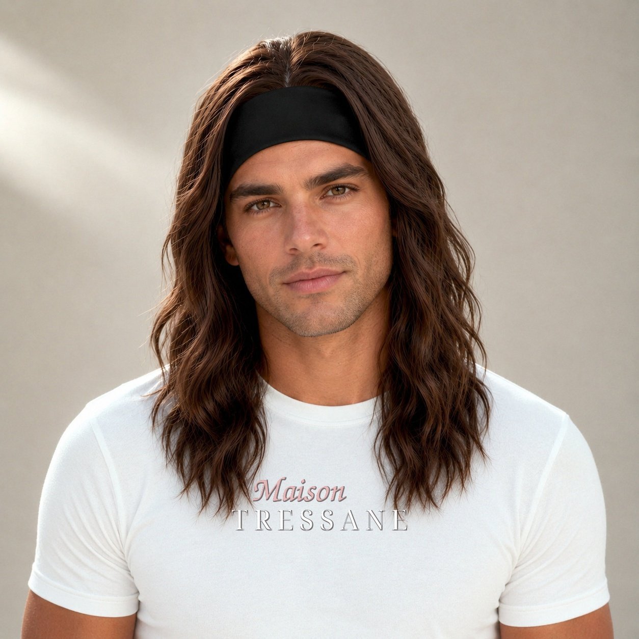 Perruque serre-tête brun ondulée 35 cm — lace front